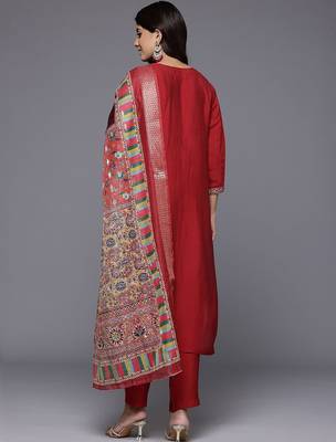 Women Woven Design Embroidered Kurta with Trousers & Dupatta 7