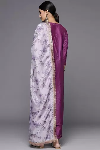 Round Neck Straight Kurta With Trousers & Dupatta