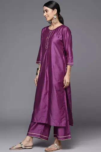 Round Neck Straight Kurta With Trousers & Dupatta