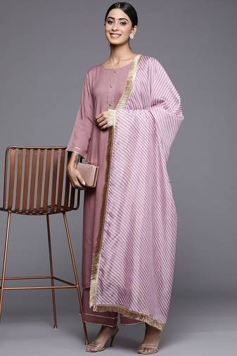 Women Solid Yoke Design Kurta with Trousers & Dupatta