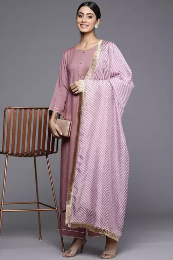 Women Solid Yoke Design Kurta with Trousers & Dupatta