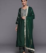 Women Geometric Embroidered Kurta with Trousers & Dupatta
