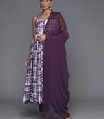 Abstract Printed Panelled Chanderi Silk A-Line Kurta With Trousers & Dupatta