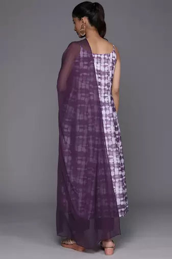 Abstract Printed Panelled Chanderi Silk A-Line Kurta With Trousers & Dupatta