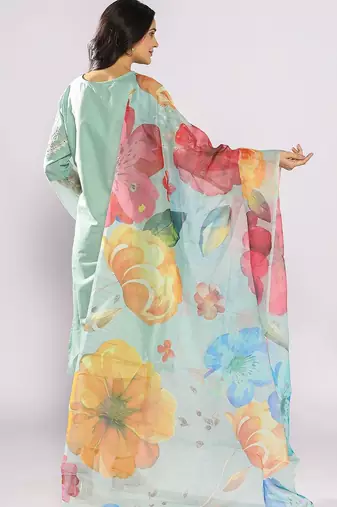Women Floral Embroidered Cotton Straight Kurta with Trousers & Dupatta