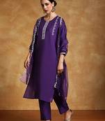 Women Ethnic Motifs Embroidered Thread Work Kurta with Trousers & With Dupatta