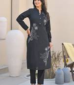 Women Floral Embroidered Regular Thread Work Pure Cotton Kurta with Trousers
