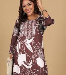 Floral Printed Round Neck Thread Work Straight Kurta With Trousers