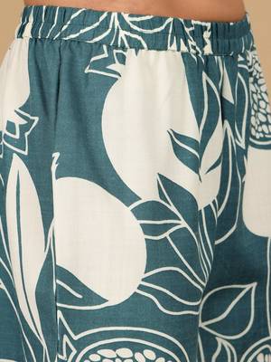 Floral Printed Round Neck Thread Work Straight Kurta With Trousers 5