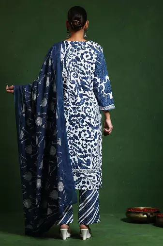 Women Printed Regular Thread Work Pure Cotton Kurta with Trousers & With Dupatta