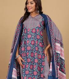 Floral Printed V-Neck Gotta Patti Kurta With Trousers & Dupatta