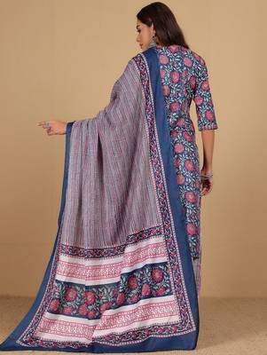 Floral Printed V-Neck Gotta Patti Kurta With Trousers & Dupatta 6