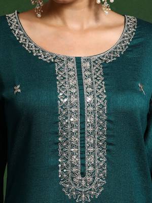 Floral Embroidered Zari Cotton Silk Straight Kurta With Trousers & Dupatta 3