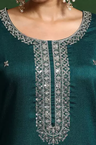 Floral Embroidered Zari Cotton Silk Straight Kurta With Trousers & Dupatta