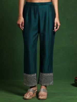 Floral Embroidered Zari Cotton Silk Straight Kurta With Trousers & Dupatta 7