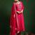 Floral Embroidered Thread Work Notch Neck A-Line Kurta With Trousers And Dupatta