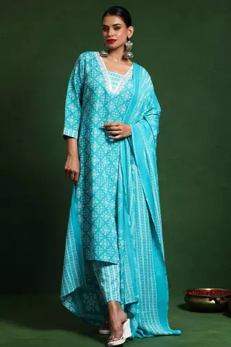 Women Printed Regular Kurta with Trousers & With Dupatta