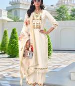 Women Floral Embroidered Regular Thread Work Kurta with Trousers & With Dupatta