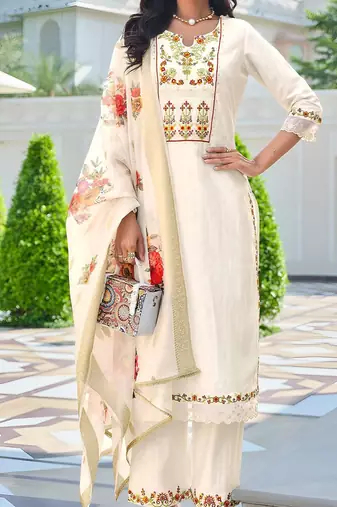 Women Floral Embroidered Regular Thread Work Kurta with Trousers & With Dupatta
