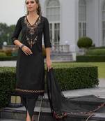 Floral Embroidered Thread Work Straight Kurta With Dhoti Pants & Dupatta