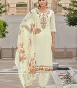 Floral Embroidered Key Hole Neck Kurta With Salwar & Dupatta