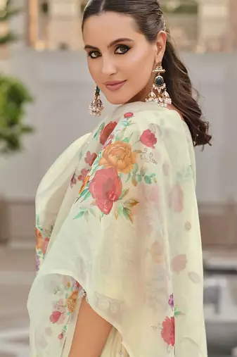 Floral Embroidered Key Hole Neck Kurta With Salwar & Dupatta