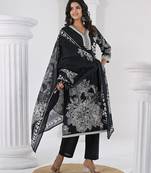Women Floral Printed Regular Thread Work Pure Cotton Kurta with Trousers & With Dupatta