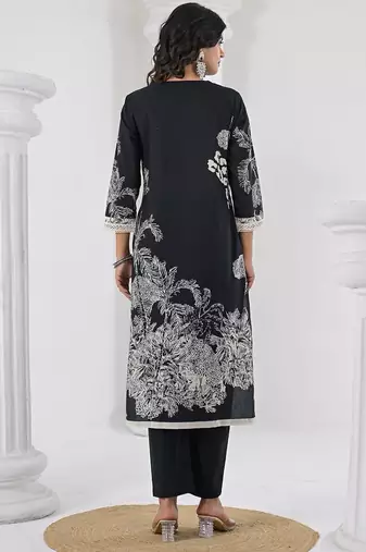 Women Floral Printed Regular Thread Work Pure Cotton Kurta with Trousers & With Dupatta