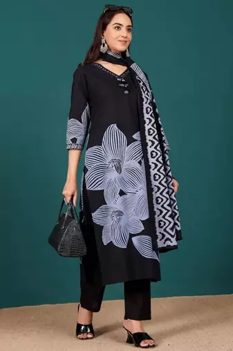 Women Ethnic Motifs Printed Regular Thread Work Kurta with Trousers & With Dupatta
