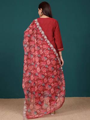 Women Floral Embroidered Regular Kurta with Trousers & With Dupatta 5