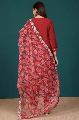 Women Floral Embroidered Regular Kurta with Trousers & With Dupatta