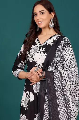 Women Ethnic Motifs Printed Regular Pure Cotton Kurta with Trousers & With Dupatta