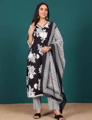 Women Ethnic Motifs Printed Regular Pure Cotton Kurta with Trousers & With Dupatta 1