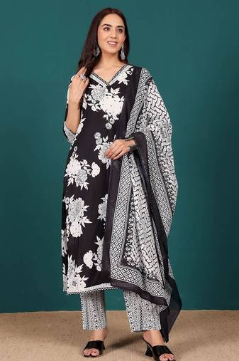 Women Ethnic Motifs Printed Regular Pure Cotton Kurta with Trousers & With Dupatta
