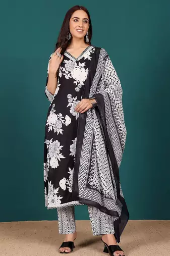Women Ethnic Motifs Printed Regular Pure Cotton Kurta with Trousers & With Dupatta
