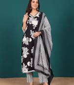 Women Ethnic Motifs Printed Regular Pure Cotton Kurta with Trousers & With Dupatta
