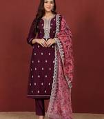 Ethnic Motifs Embroidered Notch Neck Zari Straight Kurta With Trousers & Dupatta