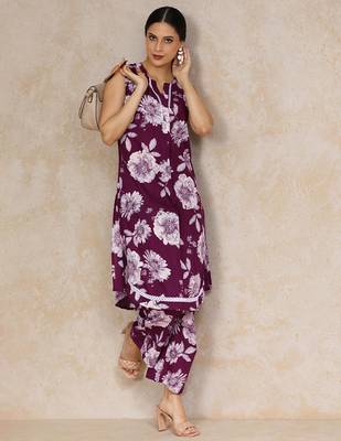 Women Floral Printed Regular Pure Cotton Kurta with Palazzos 1