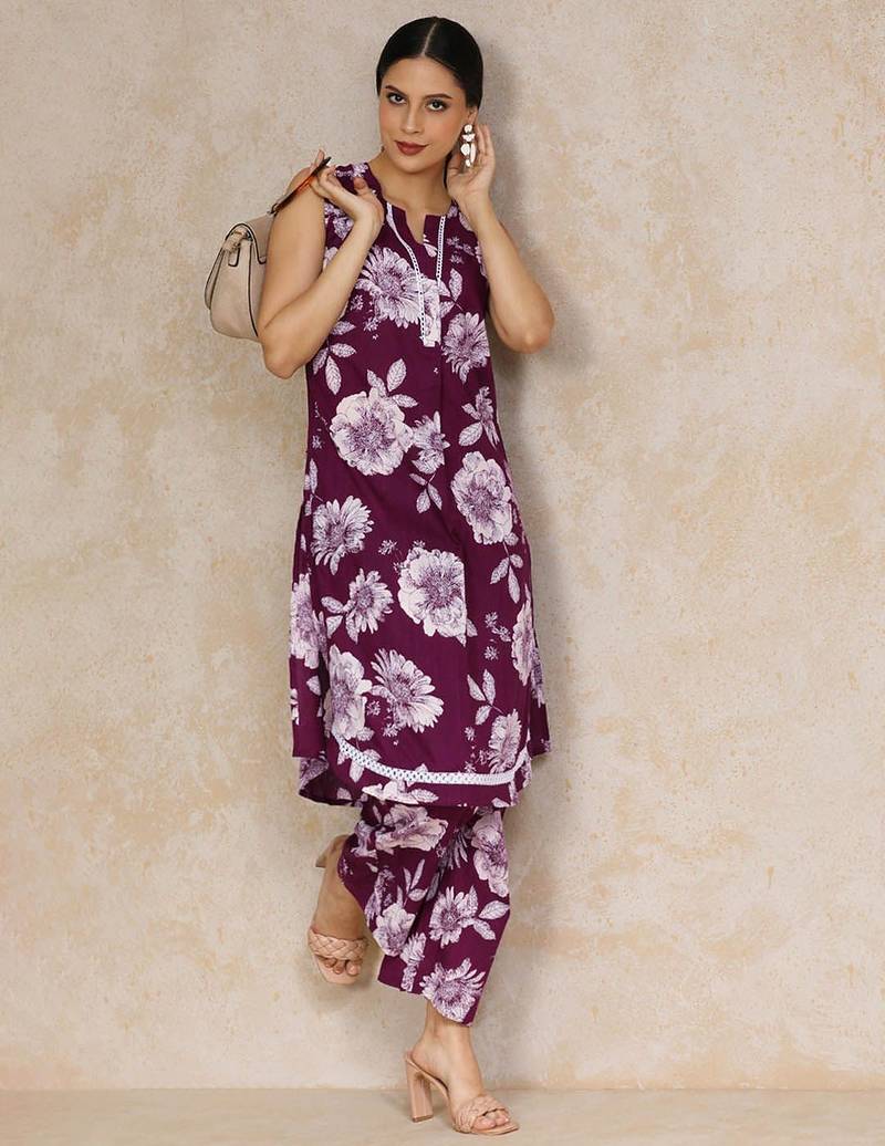 Women Floral Printed Regular Pure Cotton Kurta with Palazzos