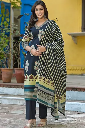 Women Printed Regular Gotta Patti Pure Cotton Kurta with Trousers & With Dupatta