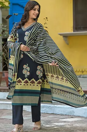 Women Printed Regular Gotta Patti Pure Cotton Kurta with Trousers & With Dupatta