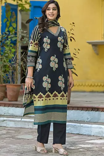 Women Printed Regular Gotta Patti Pure Cotton Kurta with Trousers & With Dupatta