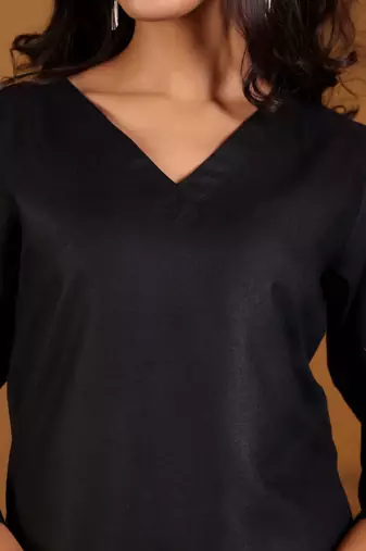 V-Neck Straight Kurta With Trousers And Dupatta