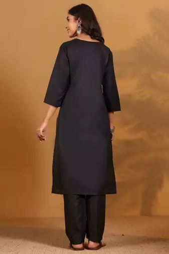 V-Neck Straight Kurta With Trousers And Dupatta