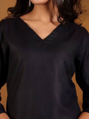 V-Neck Straight Kurta With Trousers And Dupatta 2