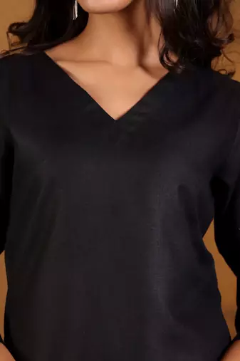 V-Neck Straight Kurta With Trousers And Dupatta