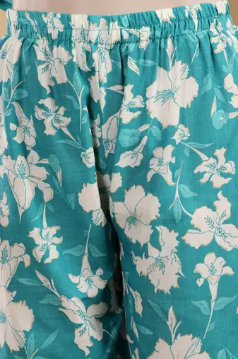 Floral Printed V-Neck Straight Kurta With Trousers And Dupatta