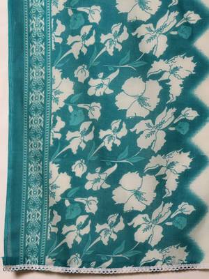Floral Printed V-Neck Straight Kurta With Trousers And Dupatta 4