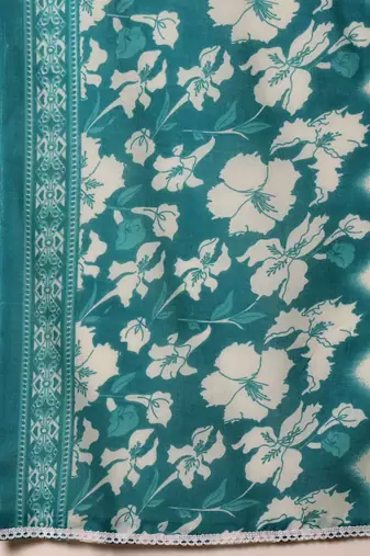 Floral Printed V-Neck Straight Kurta With Trousers And Dupatta