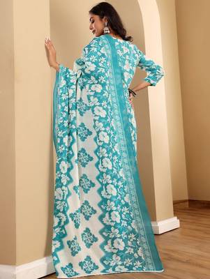 Floral Printed V-Neck Straight Kurta With Trousers And Dupatta 5